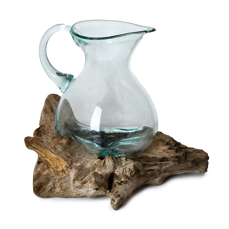 Bali Handblown Glass Pitcher with Wood Base