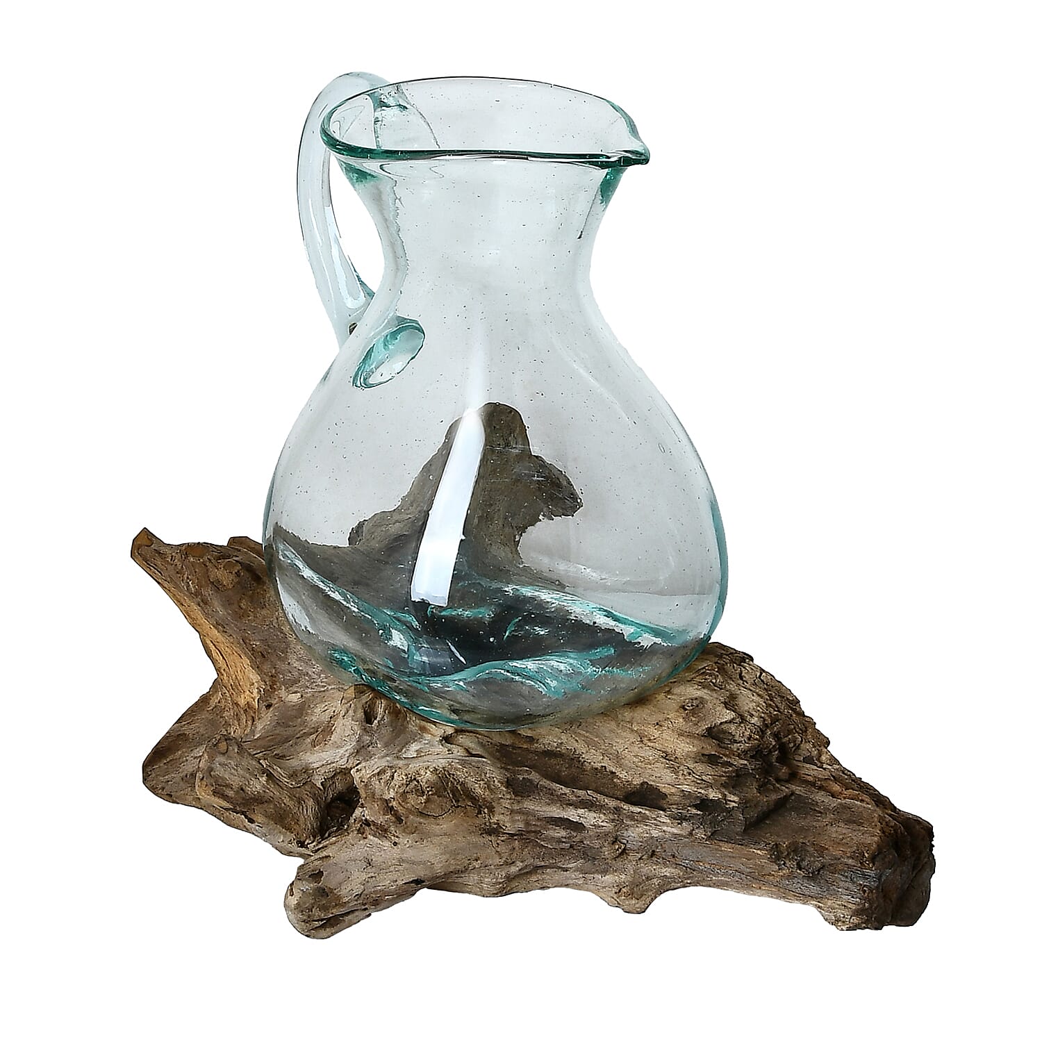 Bali Handblown Glass Pitcher with Wood Base