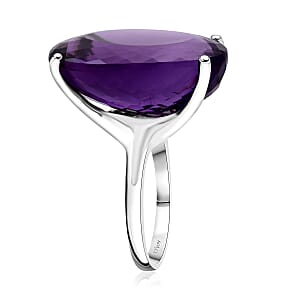 D'Joy Premium African Amethyst 50.00 ctw Solitaire Ring in Rhodium Over Sterling Silver (Size 6.0) 