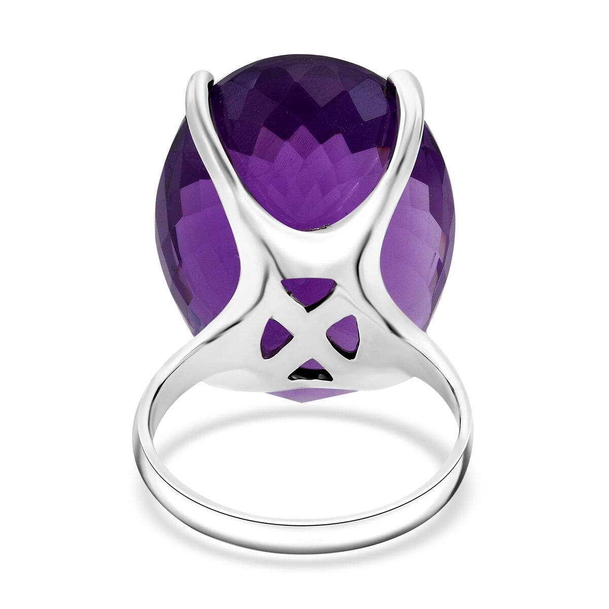 D'Joy Premium African Amethyst 50.00 ctw Solitaire Ring in Rhodium Over Sterling Silver (Size 7.0)  image number 4