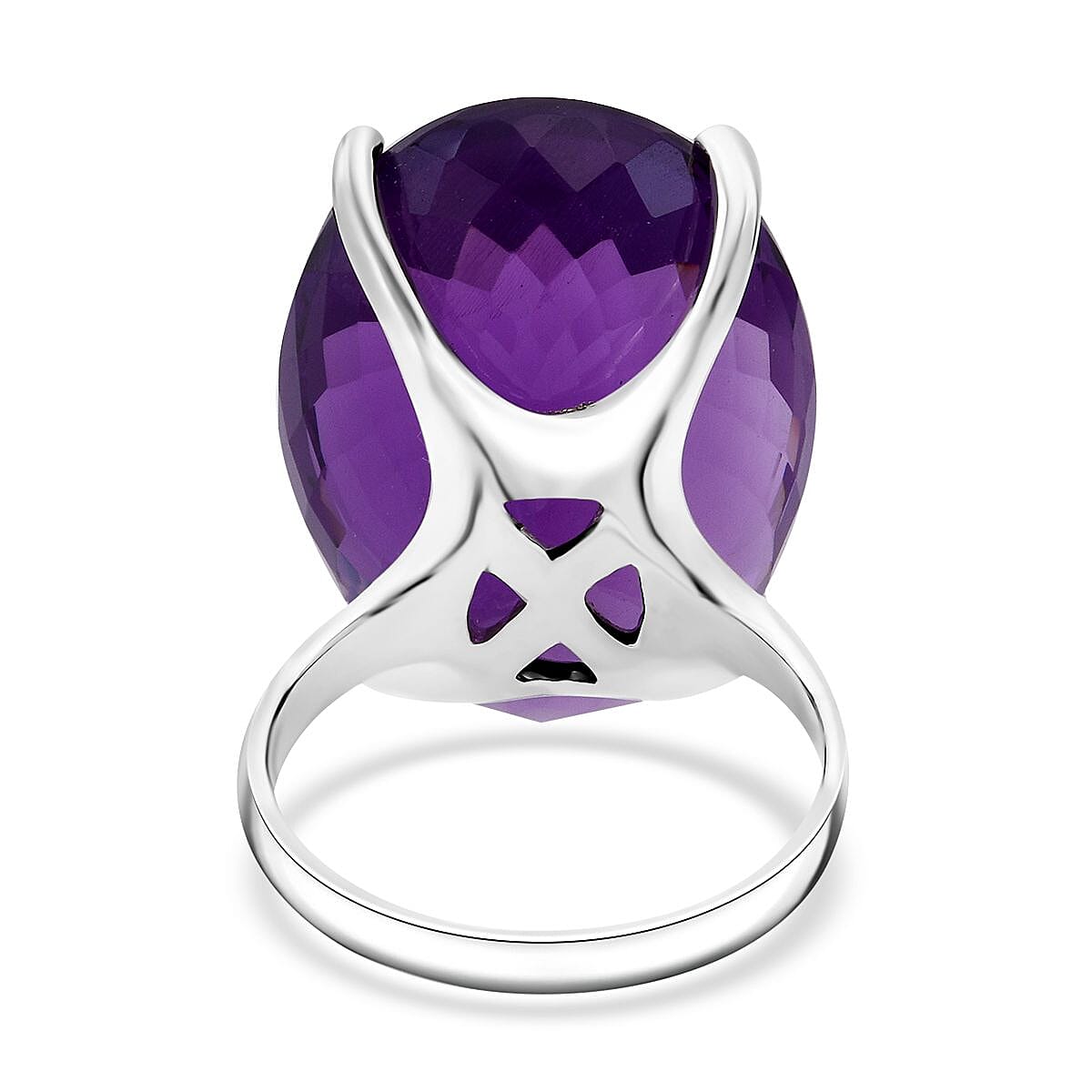 D'Joy Premium African Amethyst 50.00 ctw Solitaire Ring in Rhodium Over Sterling Silver (Size 8.0)  image number 4