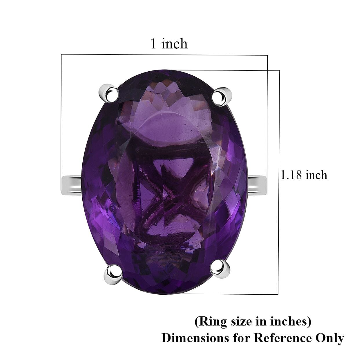 D'Joy Premium African Amethyst 50.00 ctw Solitaire Ring in Rhodium Over Sterling Silver (Size 8.0)  image number 5