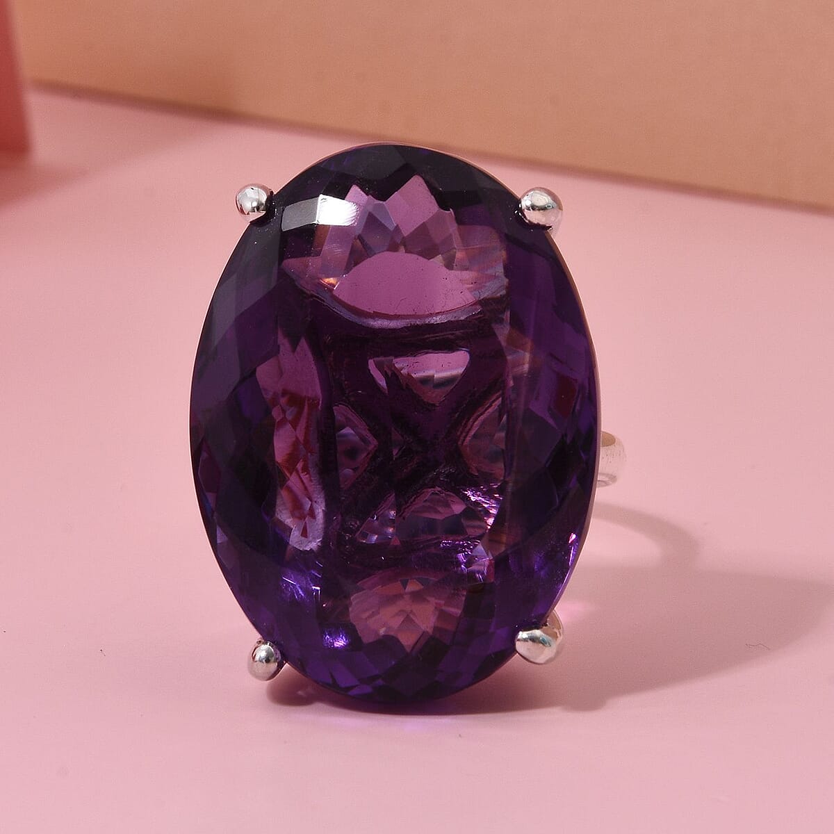 D'Joy Premium African Amethyst 50.00 ctw Solitaire Ring in Rhodium Over Sterling Silver (Size 9.0)  image number 1