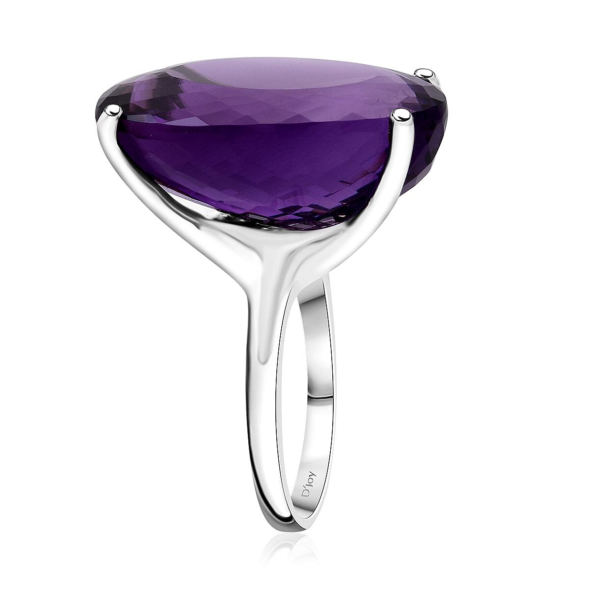 D'Joy Premium African Amethyst 50.00 ctw Solitaire Ring in Rhodium Over Sterling Silver (Size 9.0)  image number 3