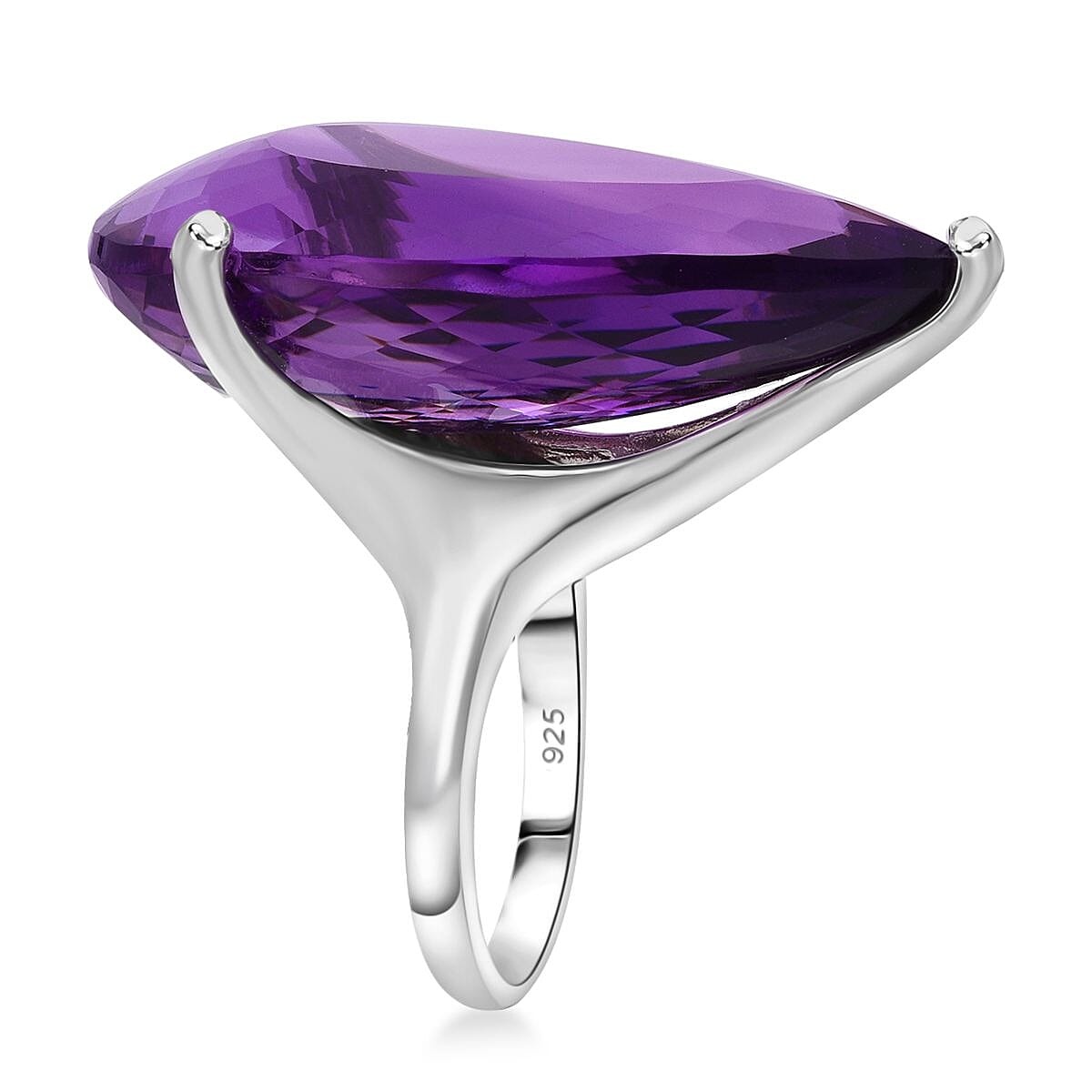 D'Joy Premium African Amethyst 50.00 ctw Solitaire Ring in Rhodium Over Sterling Silver (Size 10.0)