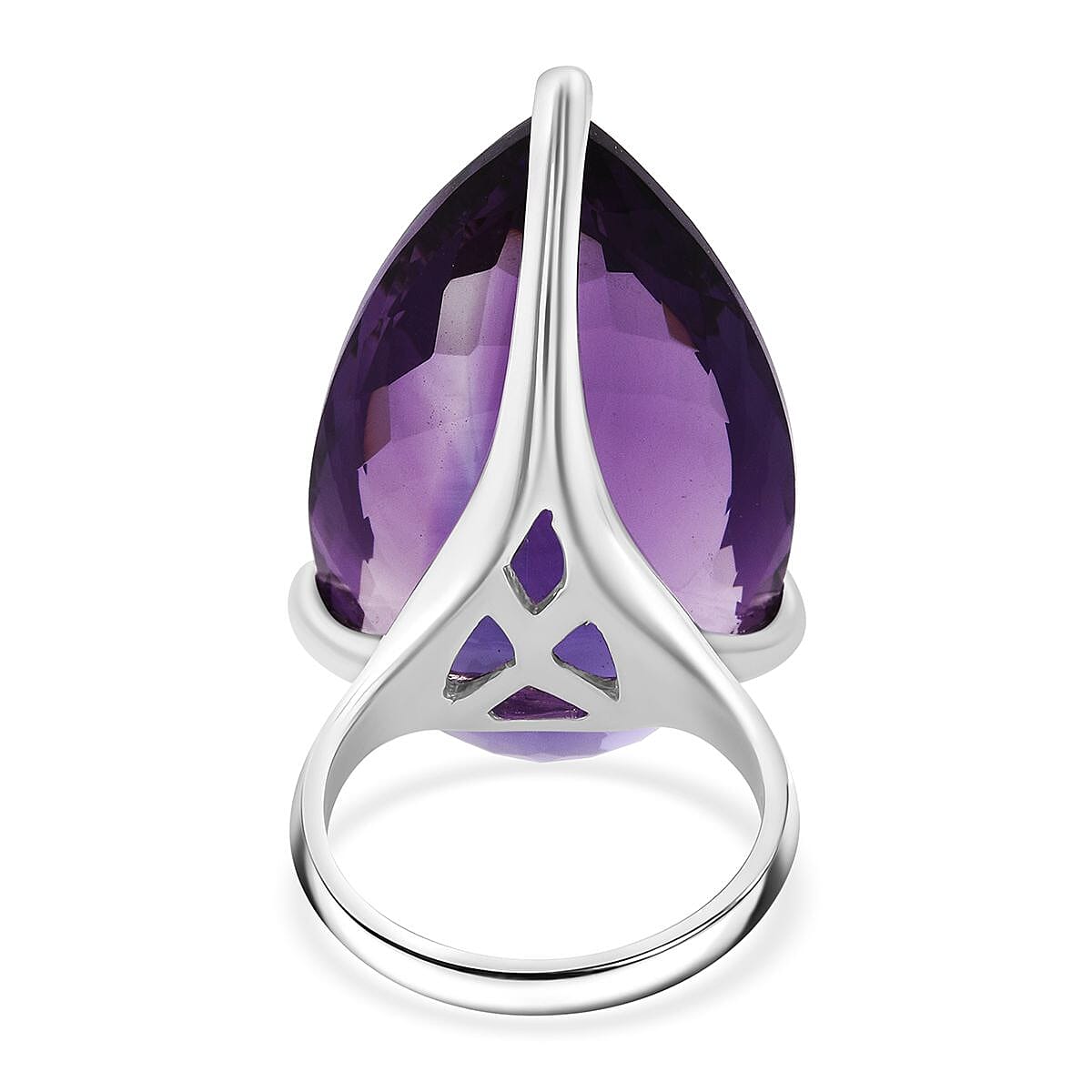D'Joy Premium African Amethyst 50.00 ctw Solitaire Ring in Rhodium Over Sterling Silver (Size 10.0)