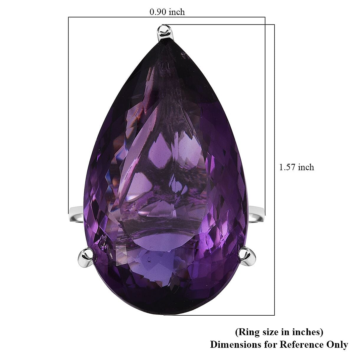 D'Joy Premium African Amethyst 50.00 ctw Solitaire Ring in Rhodium Over Sterling Silver (Size 10.0)