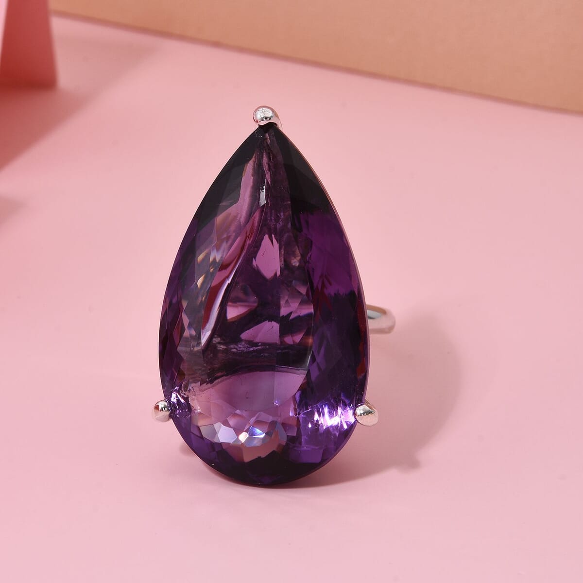 D'Joy Premium African Amethyst 50.00 ctw Solitaire Ring in Rhodium Over Sterling Silver (Size 7.0)  image number 1
