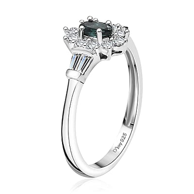 D'Joy Premium Monte Belo Indicolite and Moissanite 0.60 ctw Ring in Rhodium Over Sterling Silver (Size 10.0)