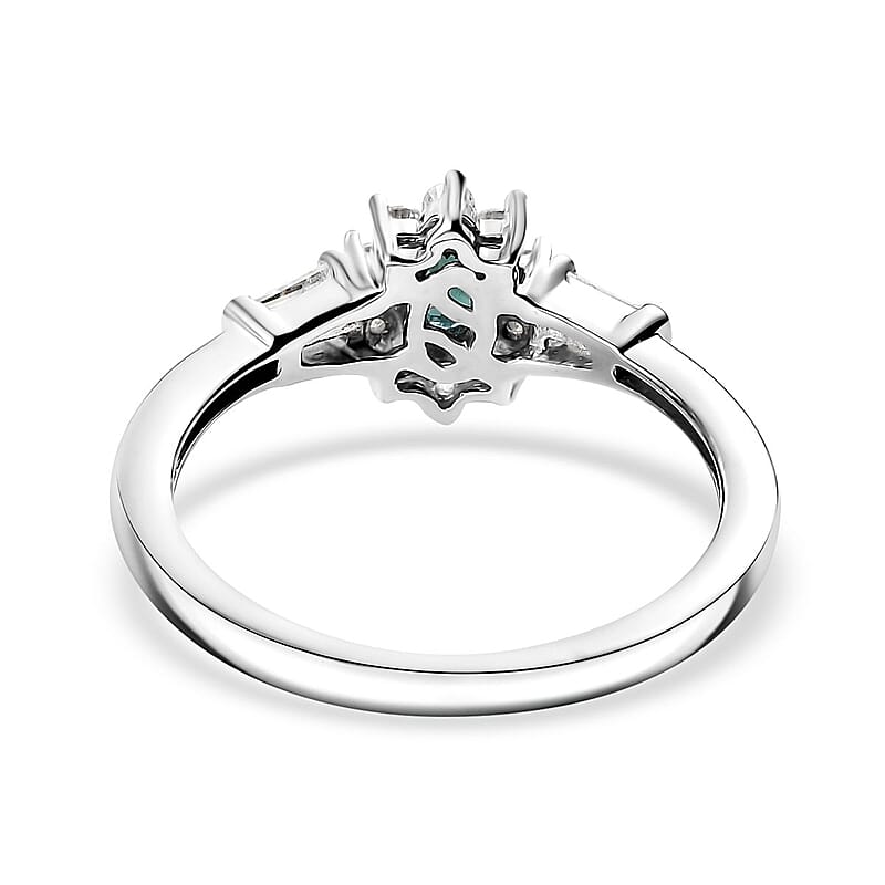 D'Joy Premium Monte Belo Indicolite and Moissanite 0.60 ctw Ring in Rhodium Over Sterling Silver (Size 10.0)
