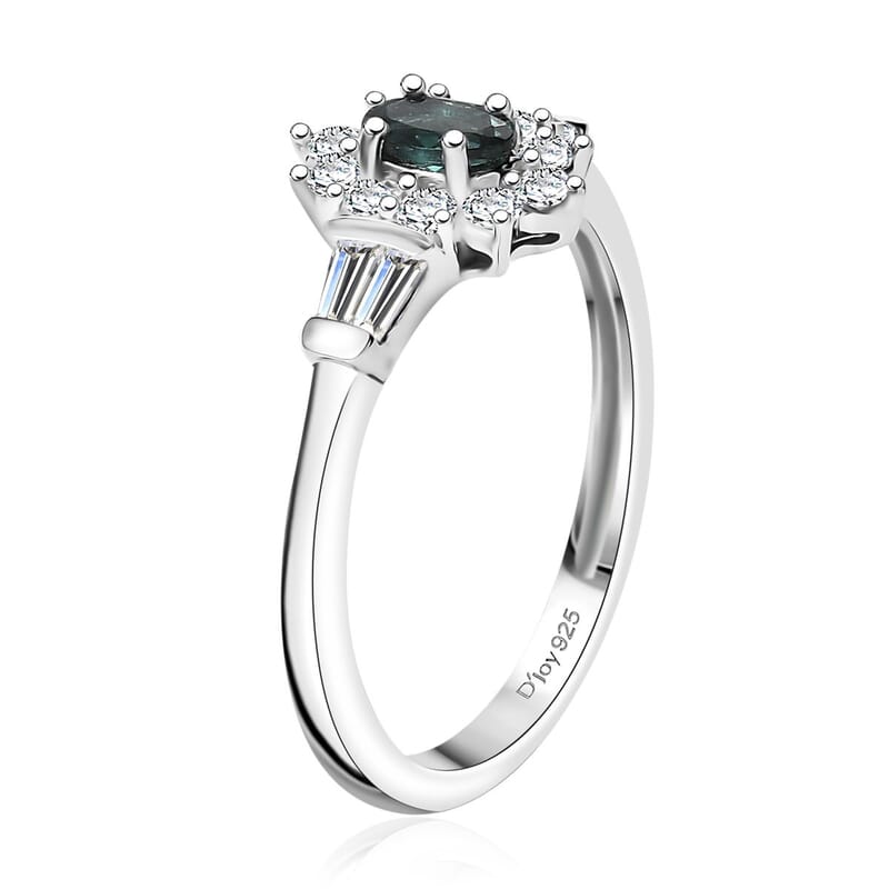 D'Joy Premium Monte Belo Indicolite and Moissanite 0.60 ctw Ring in Rhodium Over Sterling Silver (Size 5.0)