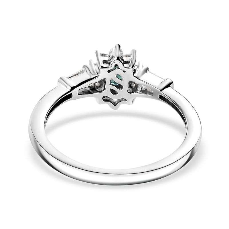 D'Joy Premium Monte Belo Indicolite and Moissanite 0.60 ctw Ring in Rhodium Over Sterling Silver (Size 5.0)