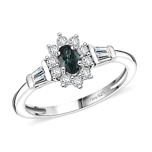 D'Joy Premium Monte Belo Indicolite and Moissanite 0.60 ctw Ring in Rhodium Over Sterling Silver (Size 7.0)