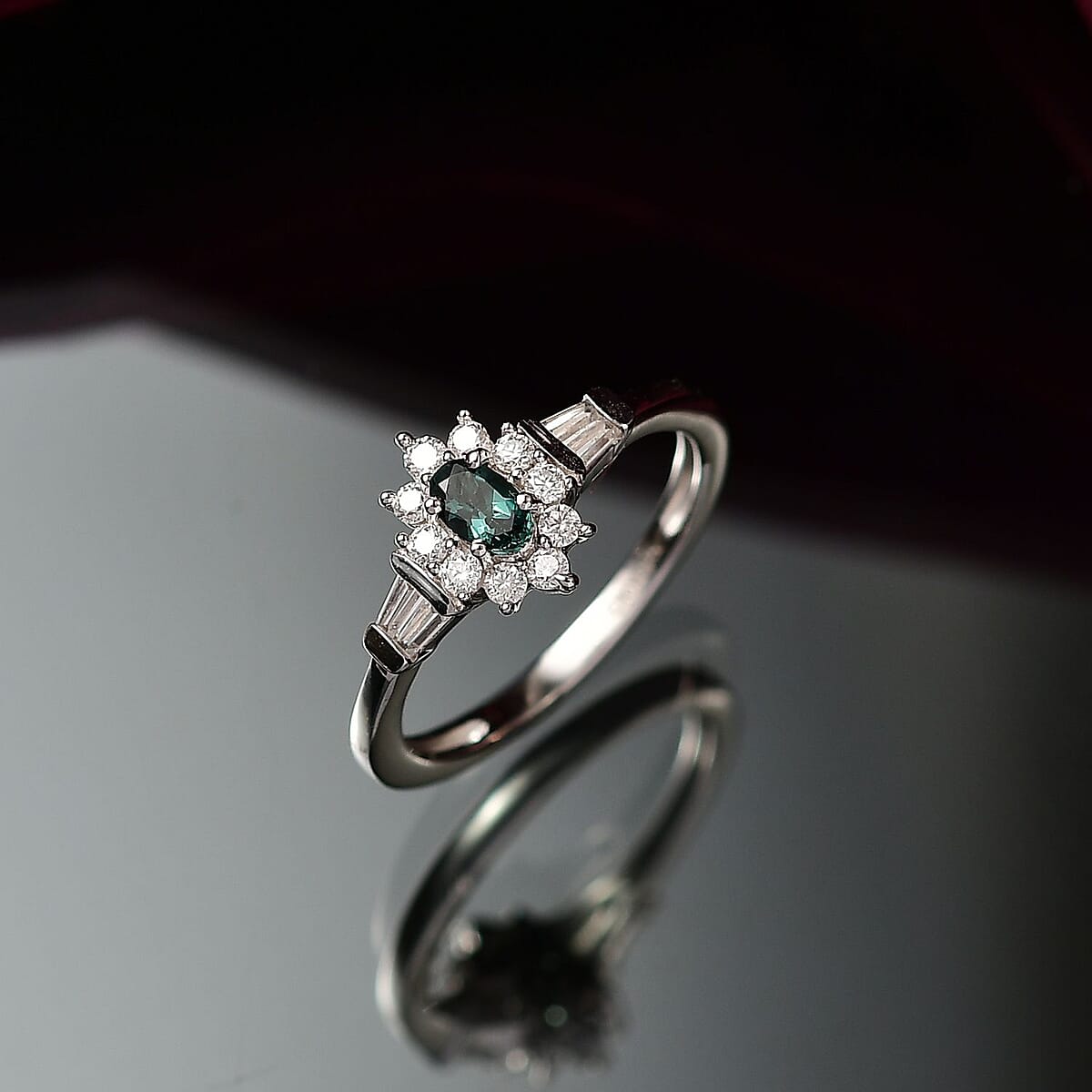 D'Joy Premium Monte Belo Indicolite and Moissanite 0.60 ctw Ring in Rhodium Over Sterling Silver (Size 7.0) image number 1