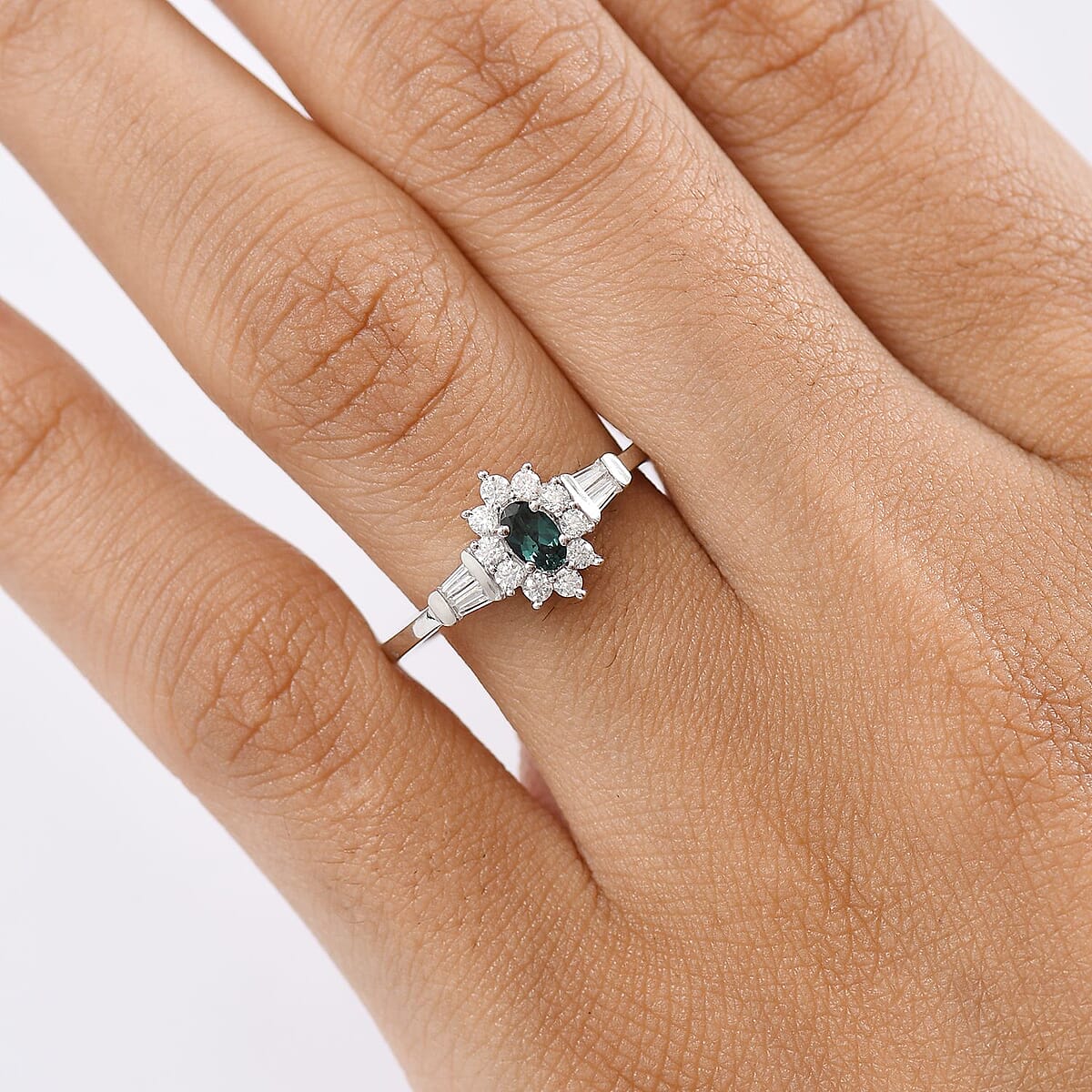 D'Joy Premium Monte Belo Indicolite and Moissanite 0.60 ctw Ring in Rhodium Over Sterling Silver (Size 7.0) image number 2