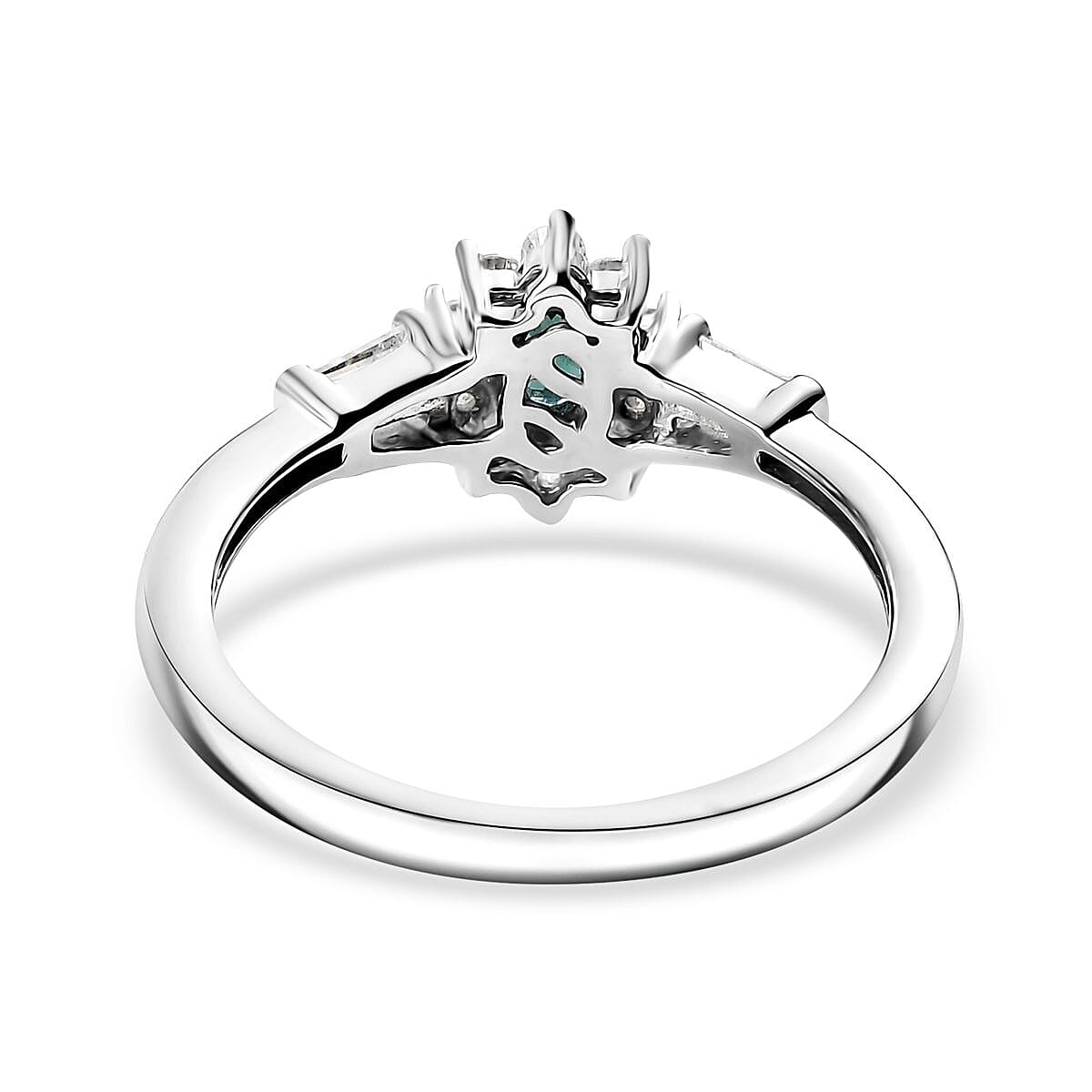 D'Joy Premium Monte Belo Indicolite and Moissanite 0.60 ctw Ring in Rhodium Over Sterling Silver (Size 7.0) image number 4
