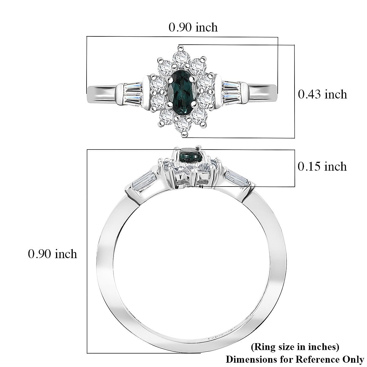 D'Joy Premium Monte Belo Indicolite and Moissanite 0.60 ctw Ring in Rhodium Over Sterling Silver (Size 7.0) image number 5