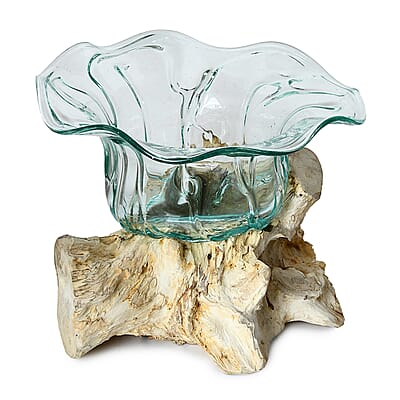Handblown Glass Pitcher with Driftwood Base