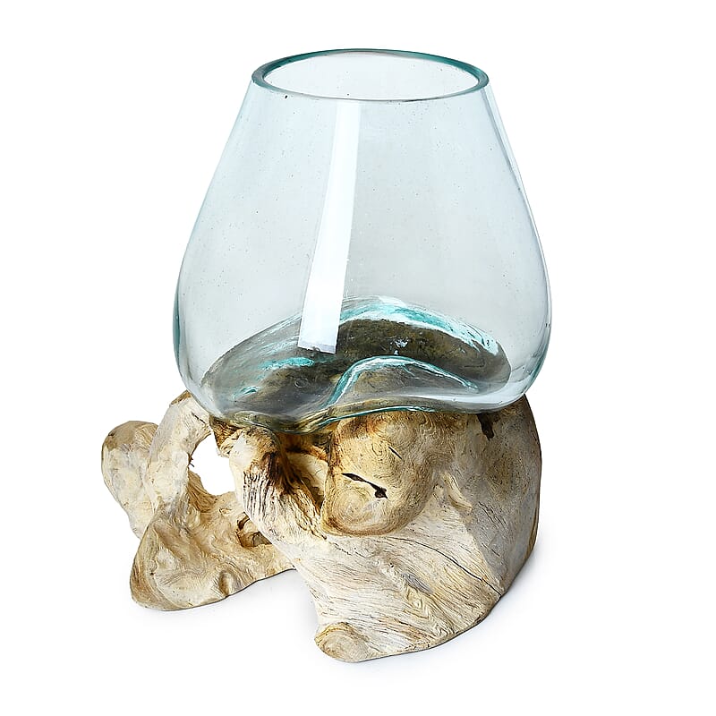 Artisan Commissioned Glass Pitcher with Wood Base