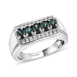 D'Joy Premium Monte Belo Indicolite and White Zircon 1.30 ctw Men's Ring in Rhodium Over Sterling Silver (Size 10.0)