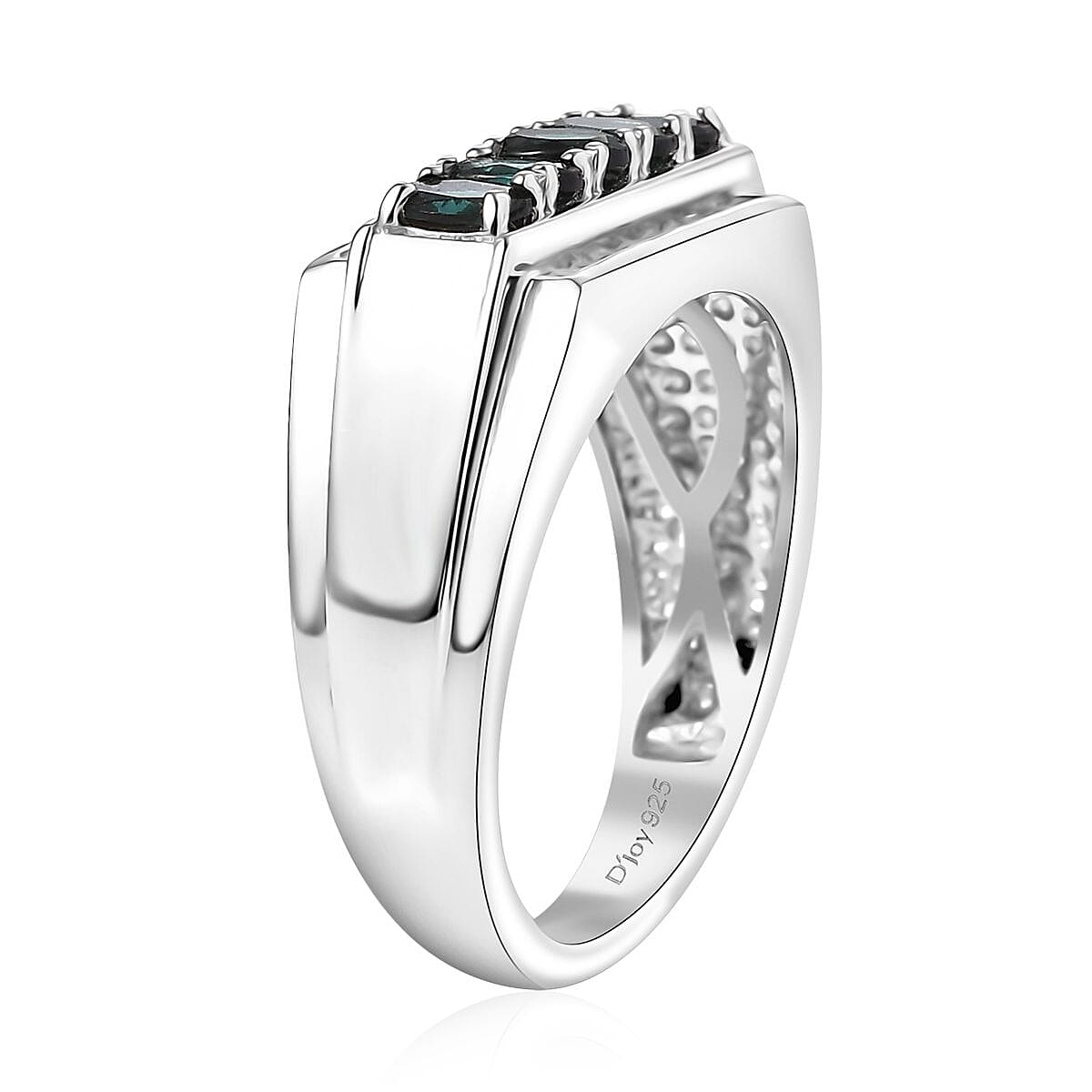 D'Joy Premium Monte Belo Indicolite, White Zircon Men's Ring in Rhodium Over Sterling Silver (Size 10.0) 1.30 ctw image number 3
