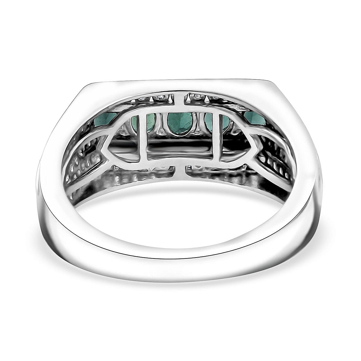 D'Joy Premium Monte Belo Indicolite, White Zircon Men's Ring in Rhodium Over Sterling Silver (Size 10.0) 1.30 ctw image number 4