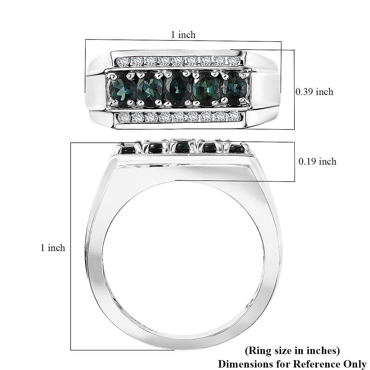 D'Joy Premium Monte Belo Indicolite and White Zircon 1.30 ctw Men's Ring in Rhodium Over Sterling Silver (Size 10.0)