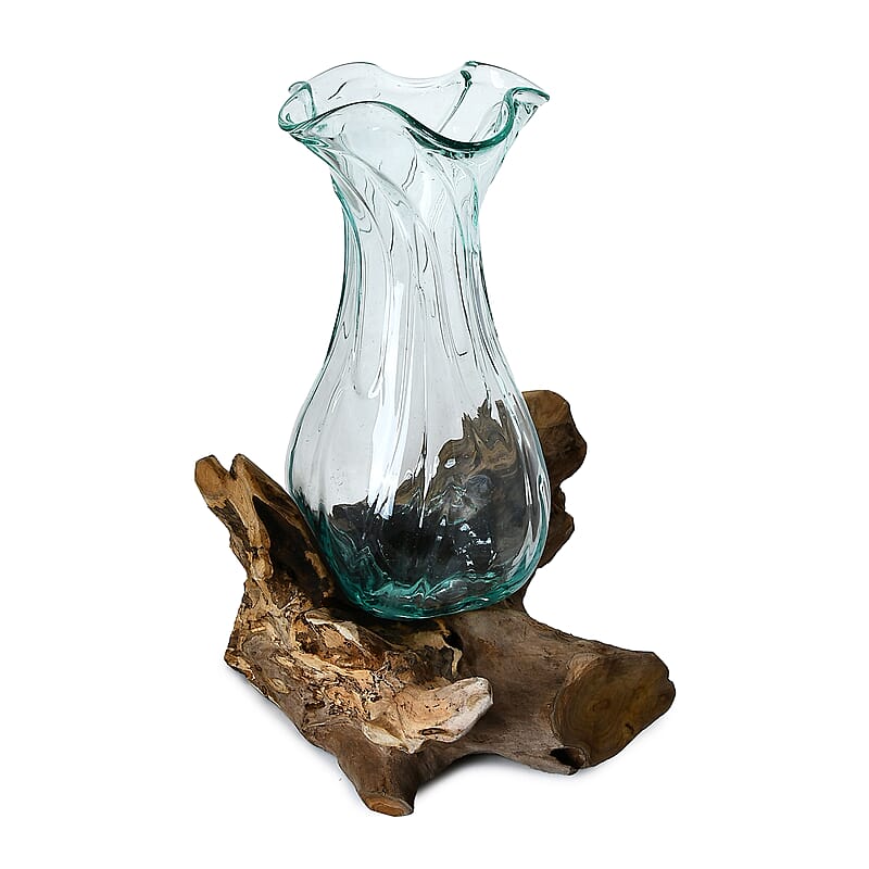 Decorative Handblown Glass Pitcher with Wood Base