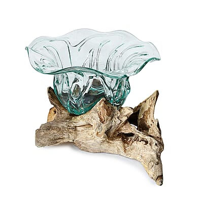 Rustic Bali Glass Pitcher with Wood Base