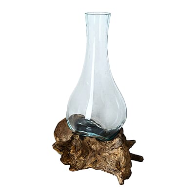 Designer Inspired Glass Pitcher with Wood Stand