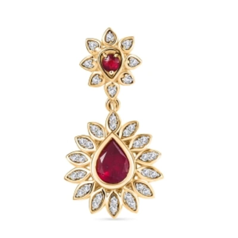 D'Joy African Ruby and White Zircon 2.30 ctw Pendant Without Chain in 18K YG Over Sterling Silver