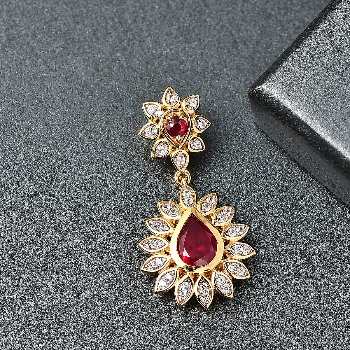 D'Joy African Ruby and White Zircon 2.30 ctw Pendant Without Chain in 18K YG Over Sterling Silver image number 1