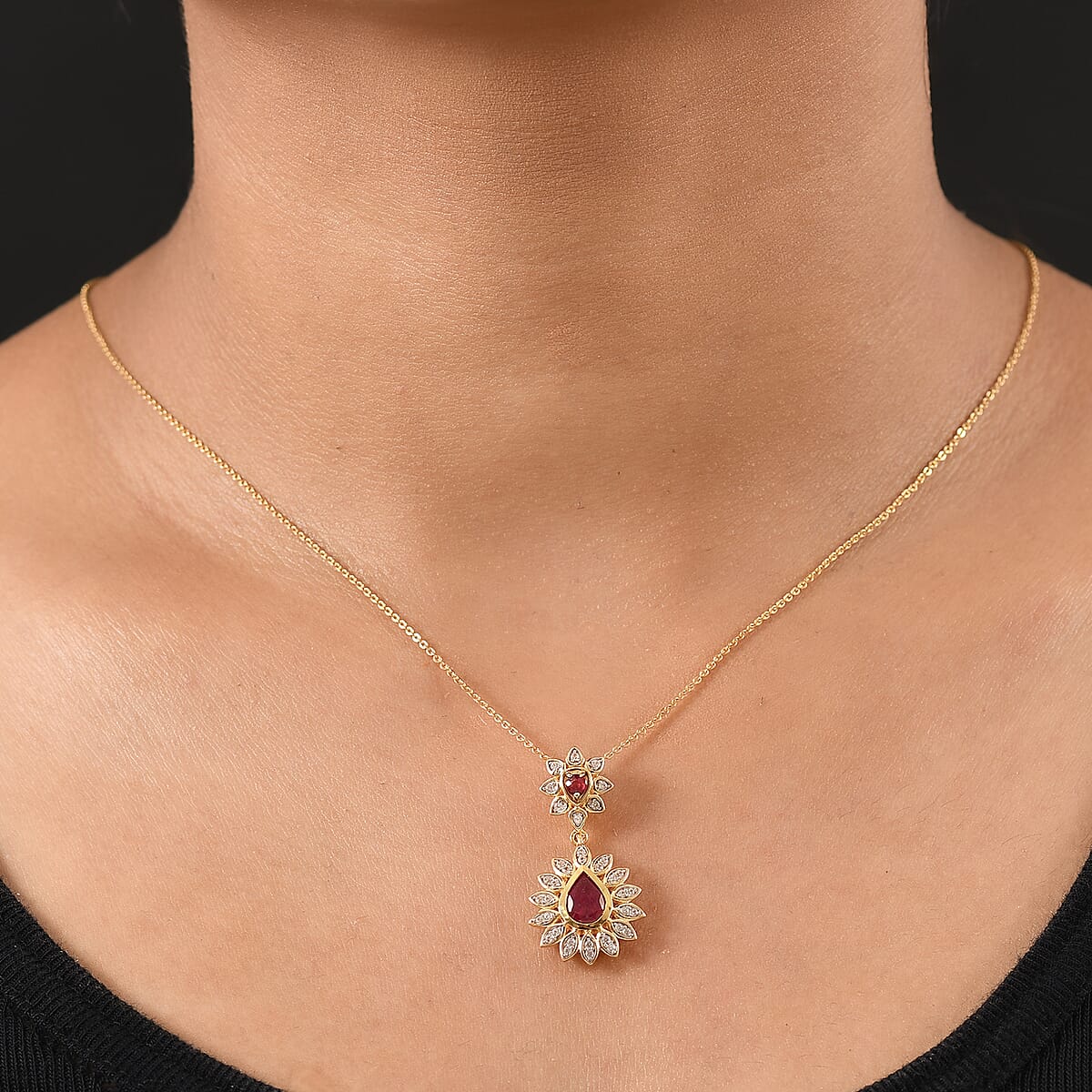 D'Joy African Ruby and White Zircon 2.30 ctw Pendant Without Chain in 18K YG Over Sterling Silver image number 2