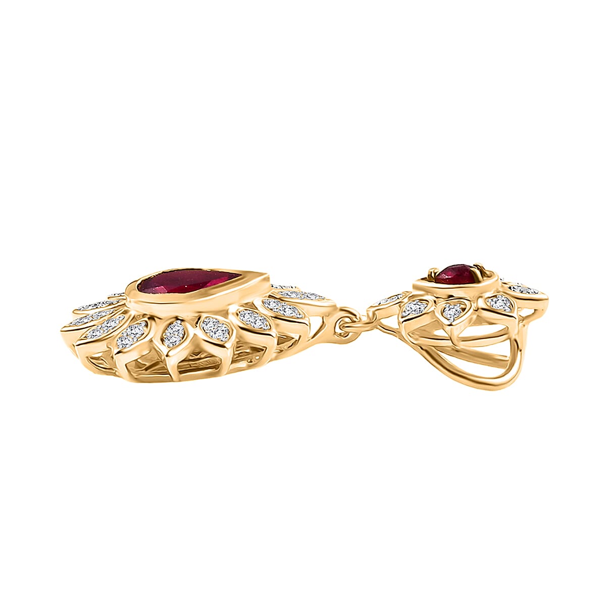 D'Joy African Ruby and White Zircon 2.30 ctw Pendant Without Chain in 18K YG Over Sterling Silver image number 3