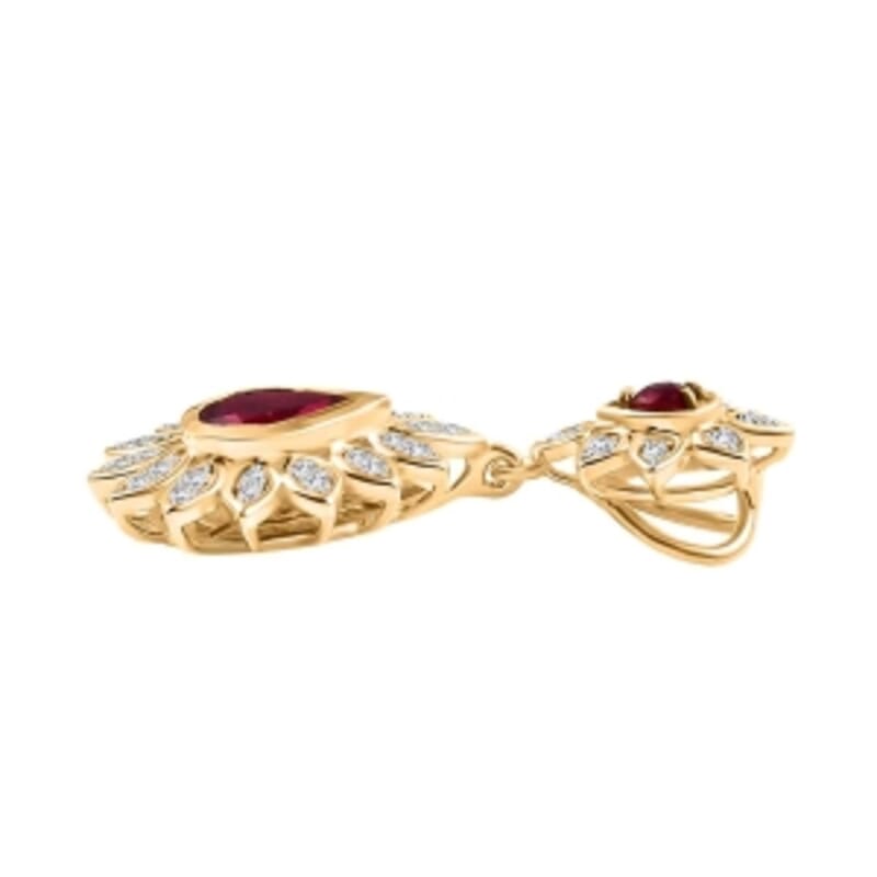 D'Joy African Ruby and White Zircon 2.30 ctw Pendant Without Chain in 18K YG Over Sterling Silver