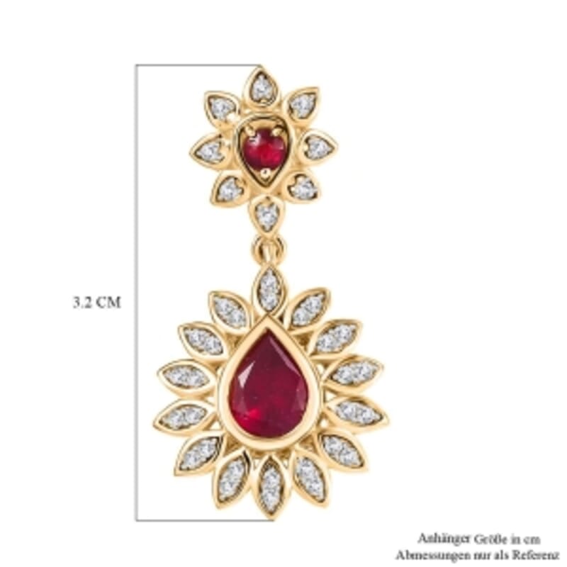 D'Joy African Ruby and White Zircon 2.30 ctw Pendant Without Chain in 18K YG Over Sterling Silver