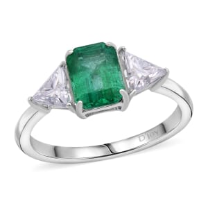 D'Joy Premium Kagem Zambian Emerald and Moissanite 2.50 ctw Ring in Rhodium Over Sterling Silver (Size 8.0)