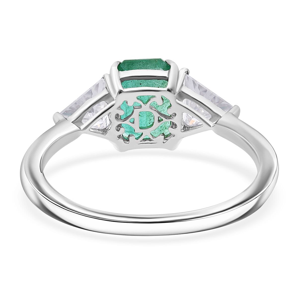 D'Joy Premium Kagem Zambian Emerald and Moissanite 2.50 ctw Ring in Rhodium Over Sterling Silver (Size 8.0) image number 4