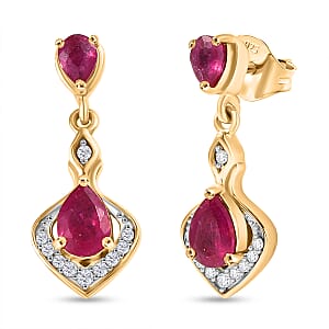 D&rsquo;joy African Ruby (FF) and White Zircon 1.80 ctw Earrings in 18K Vermeil Yellow Gold Over Sterling Silver