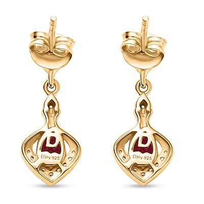 D’joy African Ruby (FF) and White Zircon 1.80 ctw Earrings in 18K Vermeil Yellow Gold Over Sterling Silver