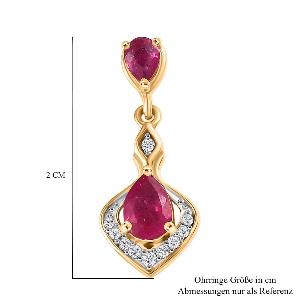 D&rsquo;joy African Ruby (FF) and White Zircon 1.80 ctw Earrings in 18K Vermeil Yellow Gold Over Sterling Silver image number 5