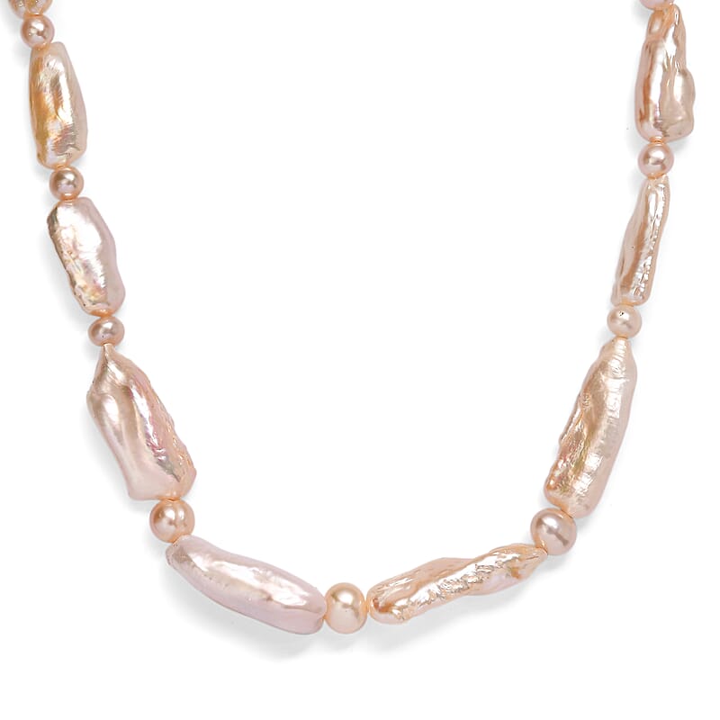 Golden Biwa and White Freshwater Pearl Necklace in 18K Vermeil Yellow Gold Over Sterling Silver 18 Inches