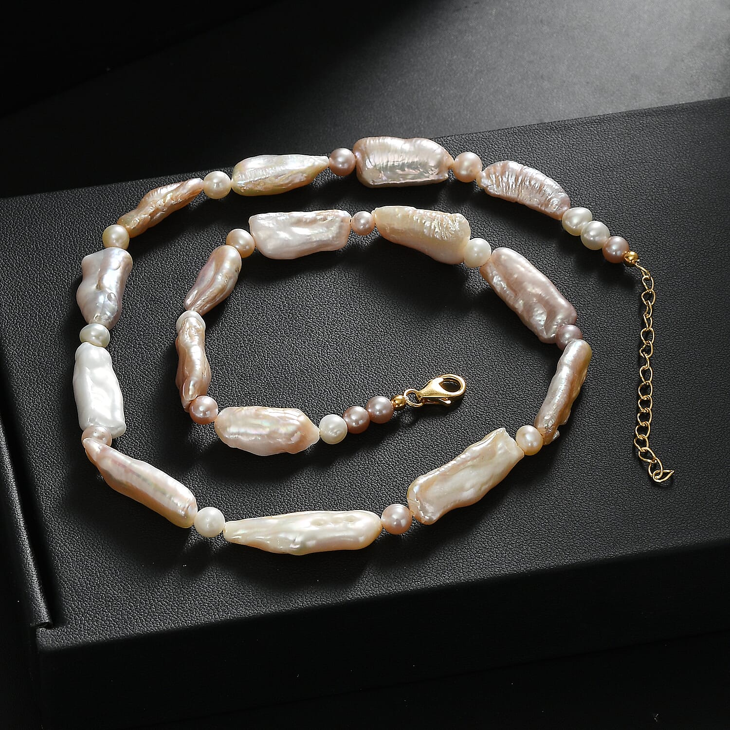 Golden Biwa and White Freshwater Pearl Necklace in 18K Vermeil Yellow Gold Over Sterling Silver 18 Inches