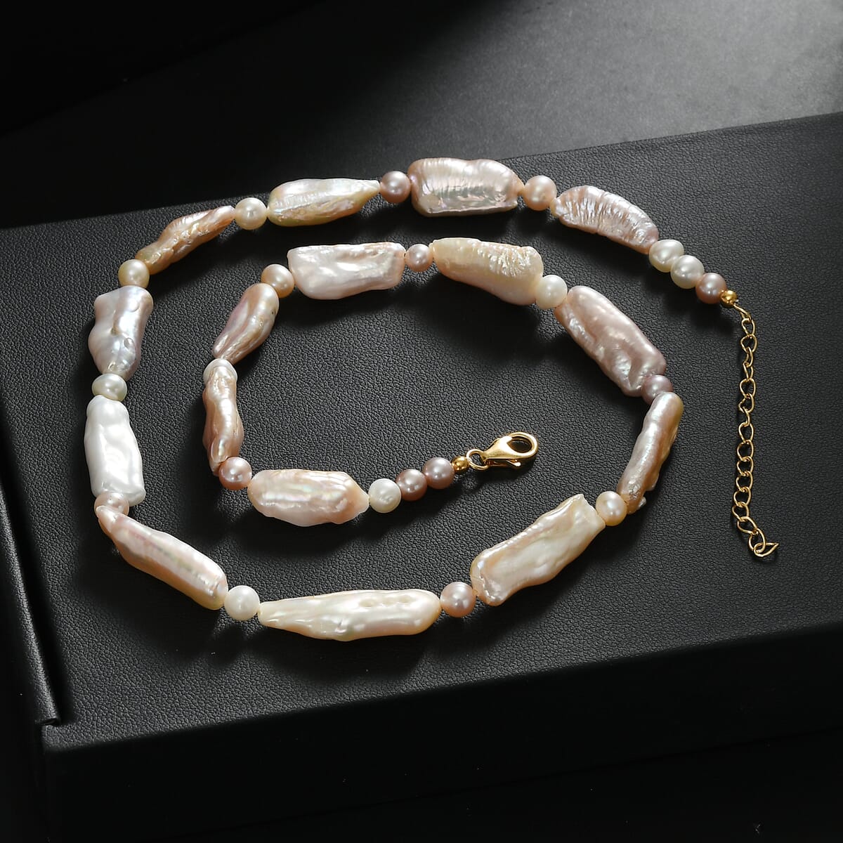 Golden Biwa and White Freshwater Pearl Necklace in 18K Vermeil Yellow Gold Over Sterling Silver 18 Inches image number 1
