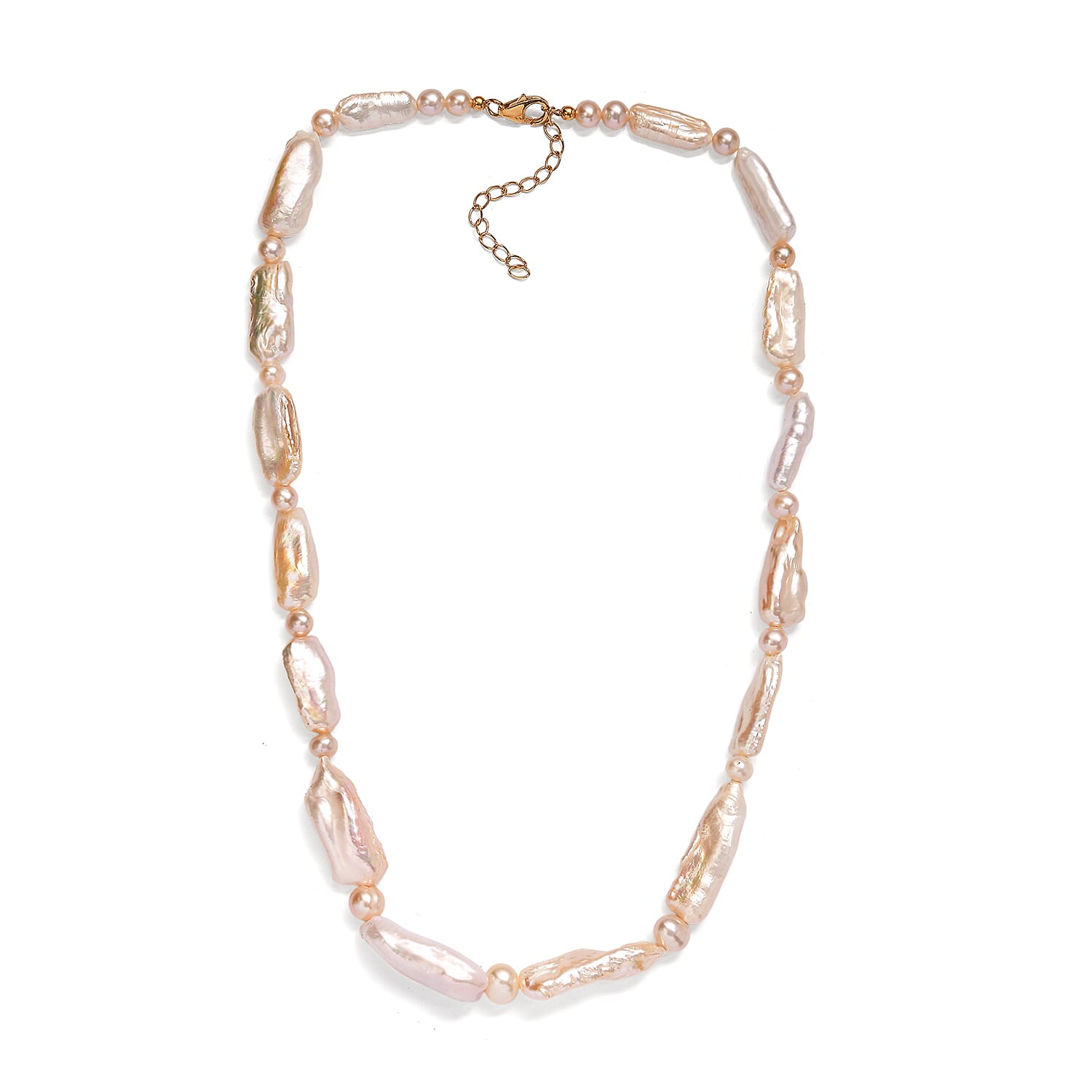 Golden Biwa and White Freshwater Pearl Necklace in 18K Vermeil Yellow Gold Over Sterling Silver 18 Inches