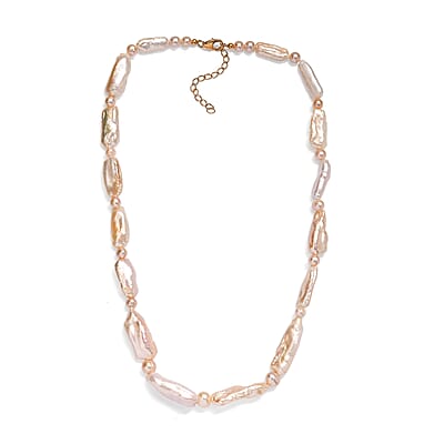 Golden Biwa and White Freshwater Pearl Necklace in 18K Vermeil Yellow Gold Over Sterling Silver 18 Inches