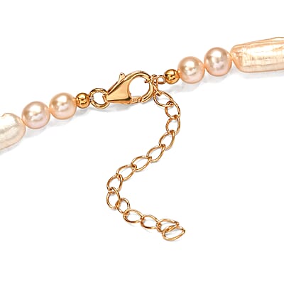 Golden Biwa and White Freshwater Pearl Necklace in 18K Vermeil Yellow Gold Over Sterling Silver 18 Inches