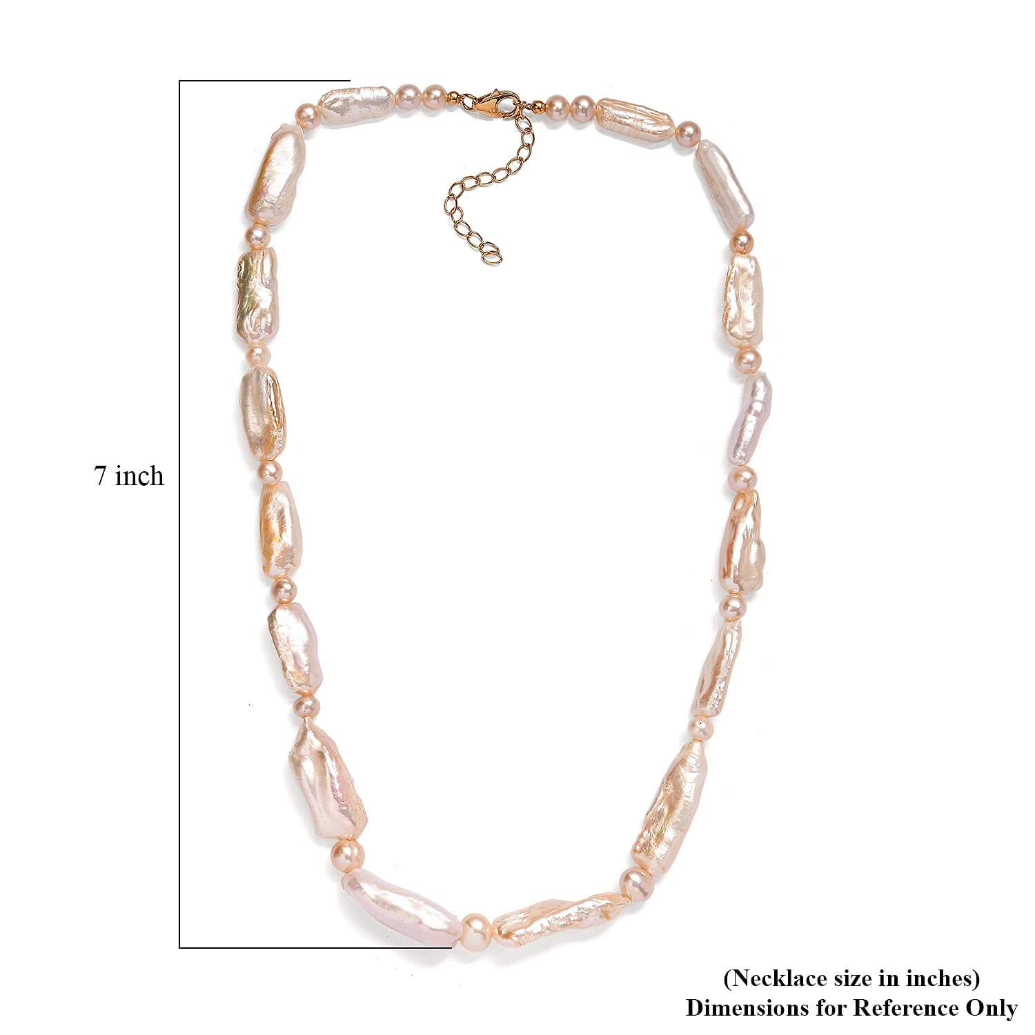 Golden Biwa and White Freshwater Pearl Necklace in 18K Vermeil Yellow Gold Over Sterling Silver 18 Inches