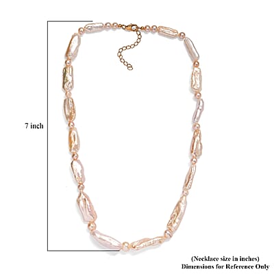 Golden Biwa and White Freshwater Pearl Necklace in 18K Vermeil Yellow Gold Over Sterling Silver 18 Inches
