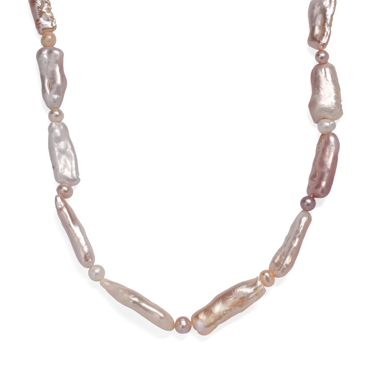 Pink Biwa and White Freshwater Pearl Necklace in 18K Vermeil Yellow Gold Over Sterling Silver 18 Inches image number 0
